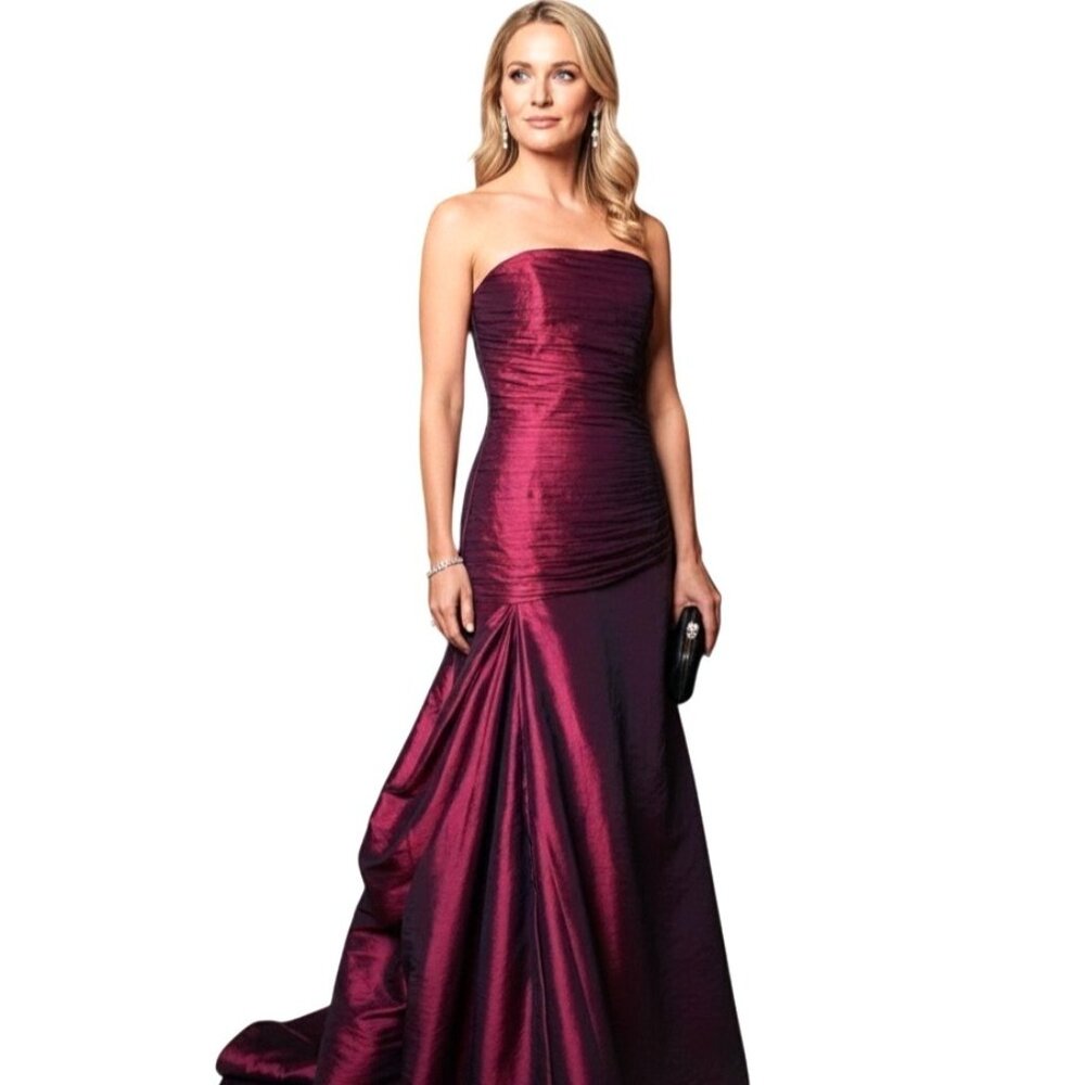 Custom Made Deep Red Taffeta Strapless Gown 10 Pleated Bodice Draped Prom Pagean